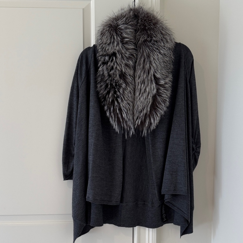 Alice + Olivia Charcoal Sweater with Faux Fur Collar